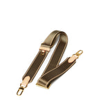 Sidecar olive green nylon purse strap, featuring a smooth durable design, gold accents, and adjustable length for bags.