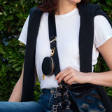 Percy Phone Pouch Two Piece Holiday Set. Genuine soft leather quilted, waterproof Percy Phone Pouch with + Nylon Purse Strap and matching Coin Purse in our black Sable. Complete luxury, hands free style.