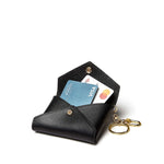 Sidecar Black ID envelope with premium leather finish and snap closure, designed to securely hold identification and small essentials.