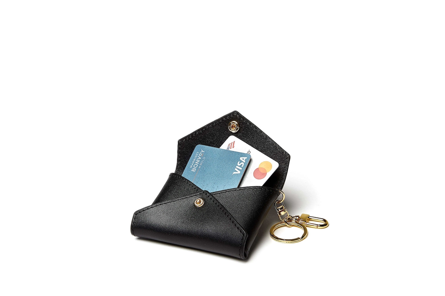 Sidecar Black ID envelope with premium leather finish and snap closure, designed to securely hold identification and small essentials.