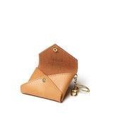 Sidecar brown ID envelope with premium leather finish and snap closure, designed to securely hold identification and small essentials.